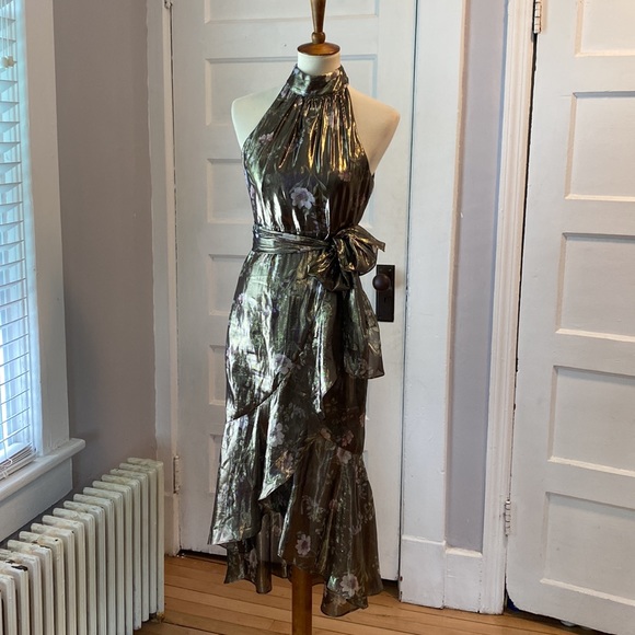 ML Monique Lhuillier Silk Blend Metallic Dress, Size 4 - Picture 7 of 17